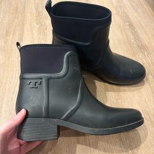 Tory Burch Black Rubber Short Ankle Booties